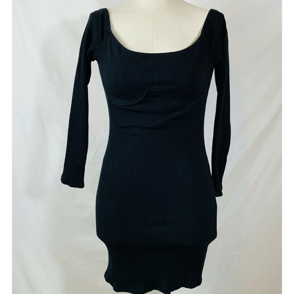 Fashionnova Black Dress Size Large Ribbed Knit Long Sleeve Off Shoulder - Picture 2 of 12